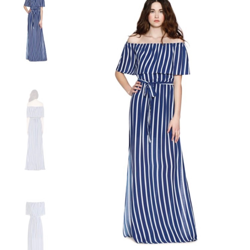 ALICE & OLIVIA GRAZI OFF SHOULDER MAXI DRESS +BELT